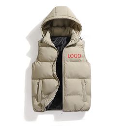 Men's Vests Autumn And Winter Detachable Hooded Solid Color Cotton Vest Warm Jacket Supports Customized 230919