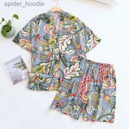 Women's Sleep Lounge New Summer Ladies 100% Viscose Pajamas Short Sleeve Shorts Two Piece Floral V-Neck Thin Loose Women's Homewear Set sleepwear L230920