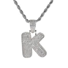 Silver 26 Letters for Choice Bubble Letter Pendant Necklace With Micro Pave Cubic Zirconia Hip Hop Chain Necklace For Men Unisex J190T