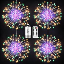 Christmas Decorations Christmas LED Hanging Starburst String Lights 100-200 Leds Firework Fairy Garland Christmas Lights Outdoor for Party Home Decor 230920