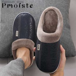 Slippers Winter Home Slippers for Men Memory Foam Massage House Slippers With Fur PU Leather Waterproof Indoor Male slipper Plus Size 51 Q230920