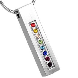 Pendant Necklaces Selling Rainbow Colors Crystal Cylinder Cremation Necklace Stainless Steel Memorial Jewelry Urns For Human Pet A252P