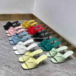 Designers Women Slippers Patent Leather High Heels Inverted Sandals Pure Colour Flip Flops Letter Flat Slide Stylist Shoes Top Quality