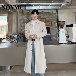 Men Blends NOYMEI Khaki Trench Coat Temperament Single Breasted Mid Length Windbreaker High end Korean Lapel Fashion Autumn Winter WA2914 230920