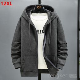 Men's Hoodies Sweatshirts Big size Fleece hooded cardigan men's autumn winter trendy fashion jacket plus hoodie 12XL 10XL large men clothing 230920