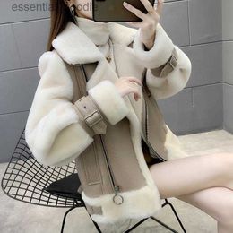 Women's Fur Faux Fur Autumn/Winter New Large size women's lambskin coat short thickened leather jacket trend cool Moto Biker wear faux fur coat L230920