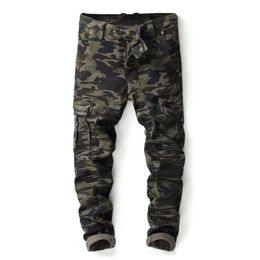 Multi-Pocket Men's Jeans Army Green Camouflage Pants Pantalones Para Hombre Vaqueros263D