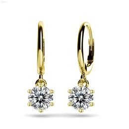 Rinntin Ge01 Sparkling d Colour Vvs Moissanite Diamond Drop Earrings Real 14k 18k Solid Gold Small Hoop Earring for Women