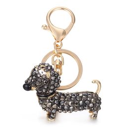 Rhinestone Crystal Dog Dachshund Keychain Bag Charm Pendant Keys Chain Holder Key Ring Jewelry For Women Girl Gift 6C0804288r
