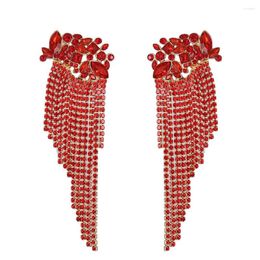 Dangle Earrings Vintage Long Tassel Bohemian Fashion Luxury Big Red Crystal Flower Drop Women Wedding Jewellery Wholesale