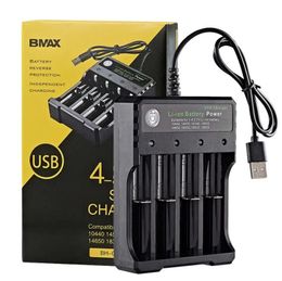 BMAX USB 18650 Battery Charger 1 2 3 4 Slots AC 110V 220V Dual Charging For 26650 18490 18350 Rechargeable Batteries Charger Smart Inteligent 6 Protections