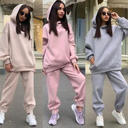 Women's Two Piece Pants Women Casual Hoodies Sweatpants Suits Solid Warm Tracksuit 2 Matching Set Autumn Winter Sports Sweatshirts Outfit