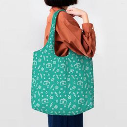 Shopping Bags Colorful Elements Pattern Tote Recycling Health Care Nursing Groceries Canvas Shoulder Shopper Bag Handbags