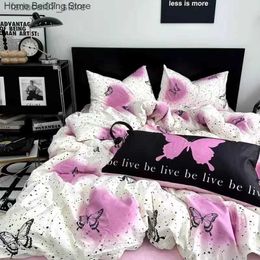 Bedding sets Ins Pink Butterfly Bedding Set Soft Flat Sheets Duvet Cover case Polyester Bed Linen Single Queen Full Size Home Textile Q230920