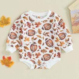 Rompers 0824 Lioraitiin 018M Baby Boy Girl Football Sweatshirt Bubble Romper Sweater Long Sleeve Jumpsuit Outfit Fall Clothes 230919