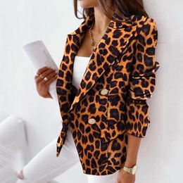 Women's Suits Women Long Sleeve Double Breasted Fashion Print Suit Thin Small Jacket