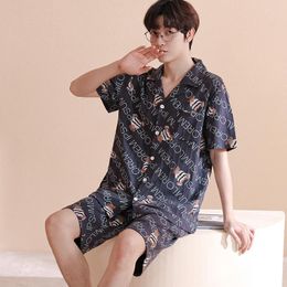 Men's Sleepwear Summer Mens Cardigan High Quality Pajamas Set For Male Young Boy Short Sleeves Shorts Pijamas Home Clothes Freeship