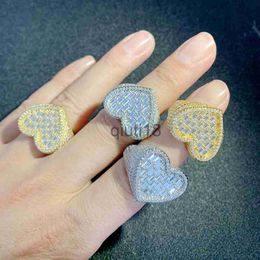 Band Rings Wide Band Heart Shaped Ring Full Paved White Baguette CZ Iced Out Bling Square Cubic Zircon Fashion Lover Jewellery for Women Men x0920