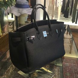 Leather Bk Platinum Tote Genuine Handbag 2024 Designer Style Home Advanced Feeling Full Handmade Bag Women 30 Cow Portable Togo Women's