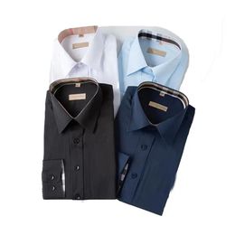 Men's Dress Shirt Slim Fitted Spread Collar Plaid Stripe Long Sleeve Pure Cotton Designer Brand Spring Summer Business Office246E