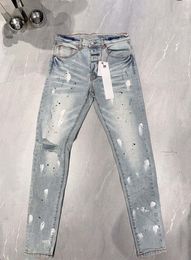 Mens Jeans Fashion Brand Mens Light Blue Jeans Handmade Paint Slim Casual Pants 230920