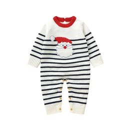 Rompers Autumn Christmas Infant Baby Boys Girls Romper Striped Long Sleeve Santa Print Jumpsuit Playsuit Fall Clothes 230919