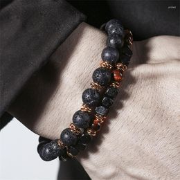 Strand 2Pcs Elastic Braided Natural Stone Beads Bracelets&Bangles For Couples Women Men Tiger Eye Lava Bracelet Yoga Jewellery Pulsera