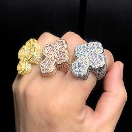 Band Rings New Arrive Cross Finger Ring Iced Out Cubic Zircon Prong Setting Cz Fashion Luxulry Men Boy Hip Hop Jewelry x0920