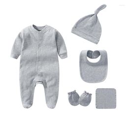 Clothing Sets Kiddiezoom 5PCS Unisex Baby Set Solid Cotton Romper Born Boy Girl Hats Bibs Autumn Winter Infant Suits