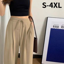 Women's Pants S-4XL Women Suit Drawstring Solid Mopping Trousers All-match Office Ladies Leisure Wide Leg Summer Harajuku Ins Clothing