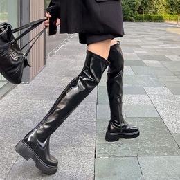 Boots Brand Female Leather Black Platform Thigh High Designer Fashion y Over The Knee Boot Knight Mujer 230920