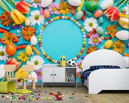 Wallpapers Papel De Parede 3d Easter Tulips Candy Eggs Flowers Wallpaper Living Room Bedroom Dining TV Background Kitchen