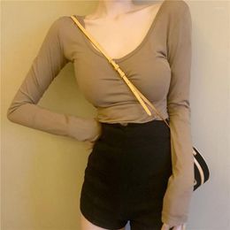 Women's T Shirts Slim Fitting Long Sleeve T-shirt Large U-neck Backless Top Bottomed Shirt Wholesale Aesthetic Clothes Ey