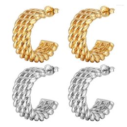 Stud Earrings Thick Gold Hoop For Women Unique Cutout 18k Real Plated Twisted Rope Big Open