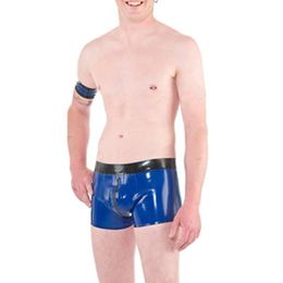 Catsuit Costumes Men Hip Tight Shorts 100% Latex Rubber Crotch Navy Blue Thickness 0.4mm