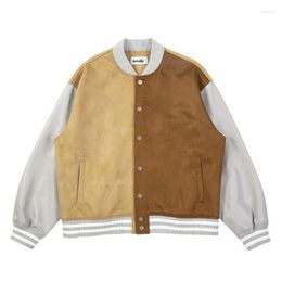 Men's Jackets Men Patchwork Colour Suede Baseball Jacket Autumn And Winter Casual Spliced Cardigan Coat For Male