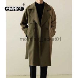 Men's Trench Coats Men Business Casual Fashion Vintage Long Trench Coat Male Korea Streetwear Trend Splice Windbreak Cardigan Jacket Overcoat J230920