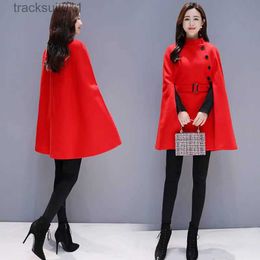 Women's Cape QNPQYX New Autumn Women Woolen Cloth Shawl Cape Poncho with Belt Female Mid-length Korean Sleeveless Casual Ladies Cape Coats L230920