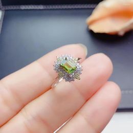 Cluster Rings WEAINY Natural Peridot Ring S925 Sterling Silver White Gold Ladies Gemstone Jewelry Give Female Gift