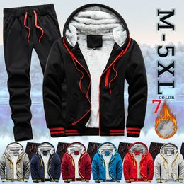 Men's Tracksuits Winter Fleece Thicken Two piece Zipper Sports Set Muti Colour Hooded Thermal Suit Casual Oversized Tracksuit M 5Xl 230920