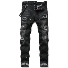 Men's Jeans Light Luxury Slim-fit Ripped Black Jeans High Quality White Wash Casual Jeans Scratches Stylish Sexy Street Jeans; 230920