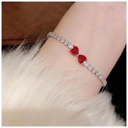 Link Bracelets Vintage For Women Girl Red Cubic Zirconia Gemstone Shine Bangle Fine Jewelry Bridal Wedding Party Accessories