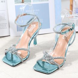 Dress Shoes 2023 Summer Designer Women Fetish 9cm High Heels Glitter Sandals Giltter Crystal Prom Wedding Large Size