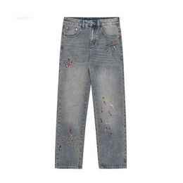 High Street Fashion Brand Splash Ink Embroidery Washed Old Straight Loose Relaxed Jeansyc1c