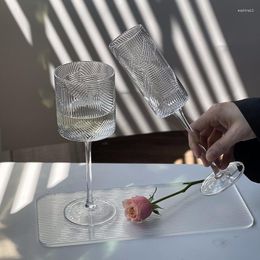 Wine Glasses Transparent Textured Goblet Champagne Cocktail Fruit Glass Cup Juice Bubble Cold Drink Household Red Kitchen Drinkware