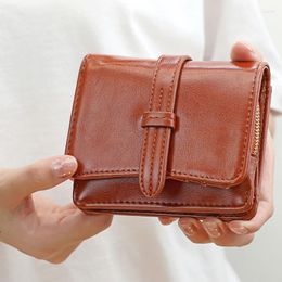 Wallets Women's Vintage Short Wallet Bifold Coin Purse Solid Color PU Leather Causal Holder For Female Clutch Bag