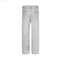 Gaojie Chaopai Overdyed and Stamped Old Dirty White Straight Barrel Jeans8jg8