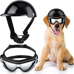 Dog Apparel Sunglasses and Pet Helmet Set Dust Wind UV Protection Glasses Goggles Adjustable Motorcycle 230919