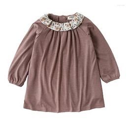 Girl Dresses Kids Dress Spring Autumn Long Sleeve Flower Collar Princess Fashion Prom Party Cotton Children Evening Gown