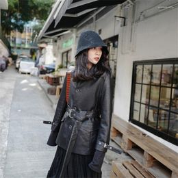 Women's Leather Korean Autumn Clothes Fashion Loose Black Belt Pu Coat For Women Clothing Slim Motorcycle Jacket Casual Top XS-XL